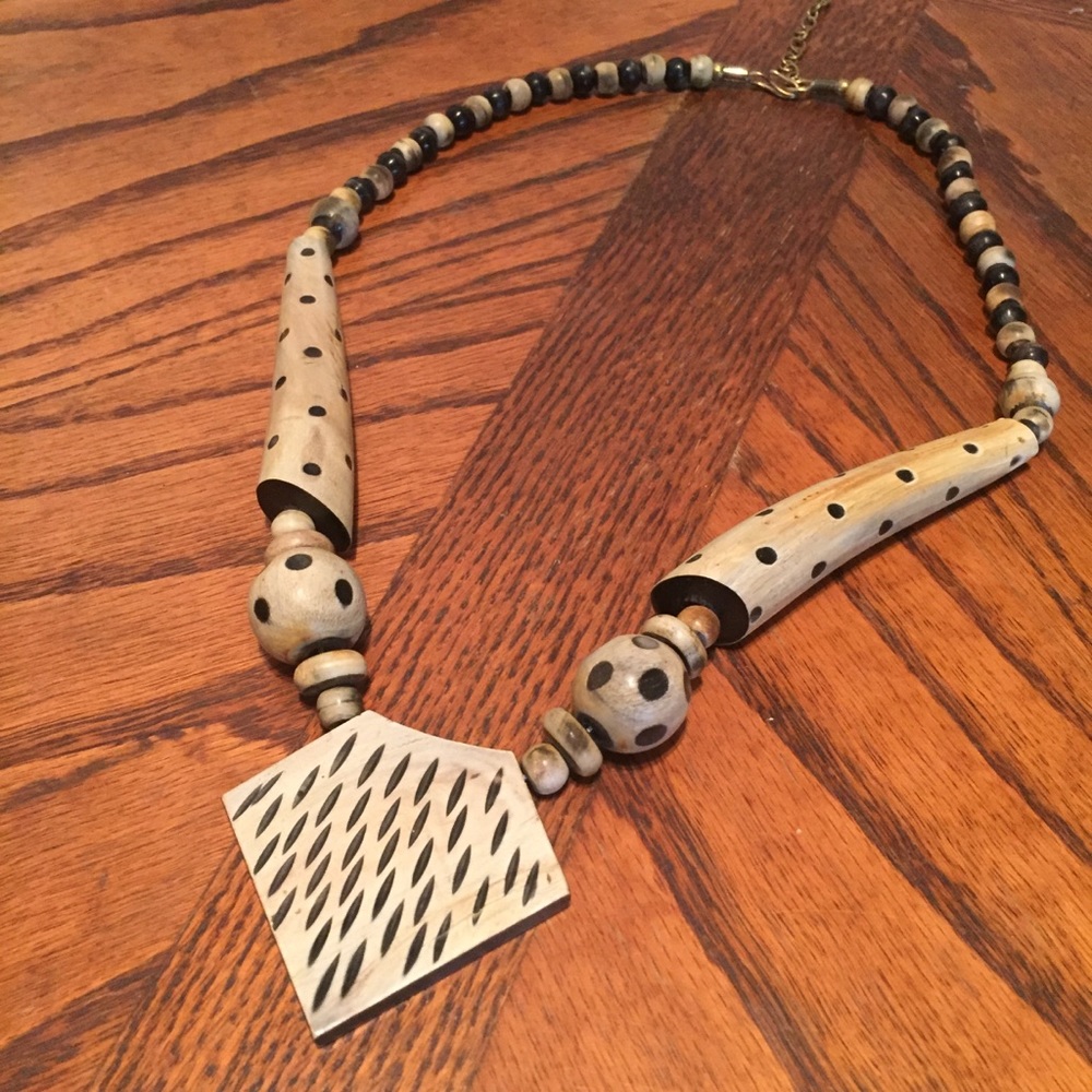 Funky statement vintage bone necklace